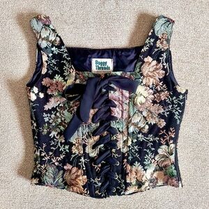 Vintage Floral Corset Top Women’s Small Boho Coquette Cottage Unique Feminine